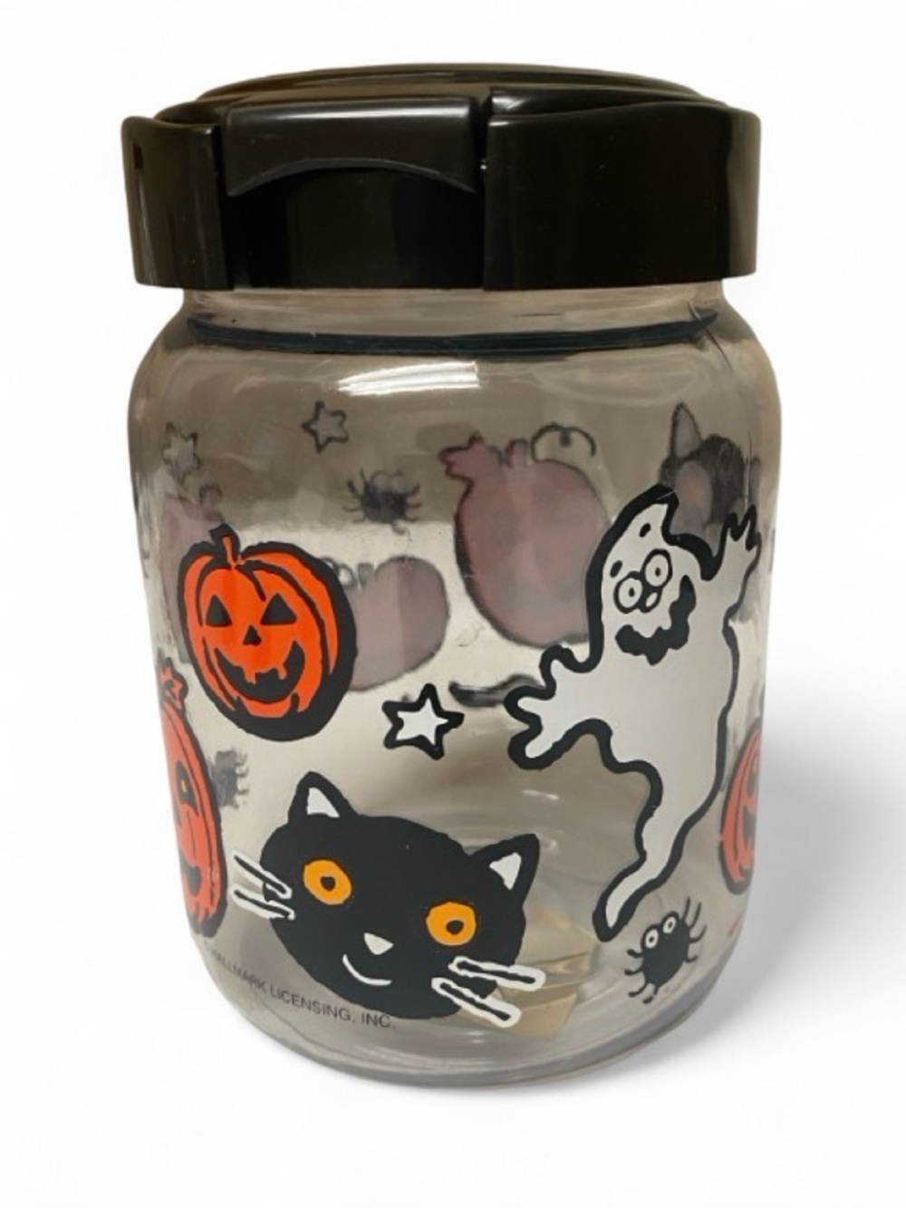 Hallmark Halloween Snapware 32 OZ Jar Jack-O-Lantern Cats Ghosts Spiders USA